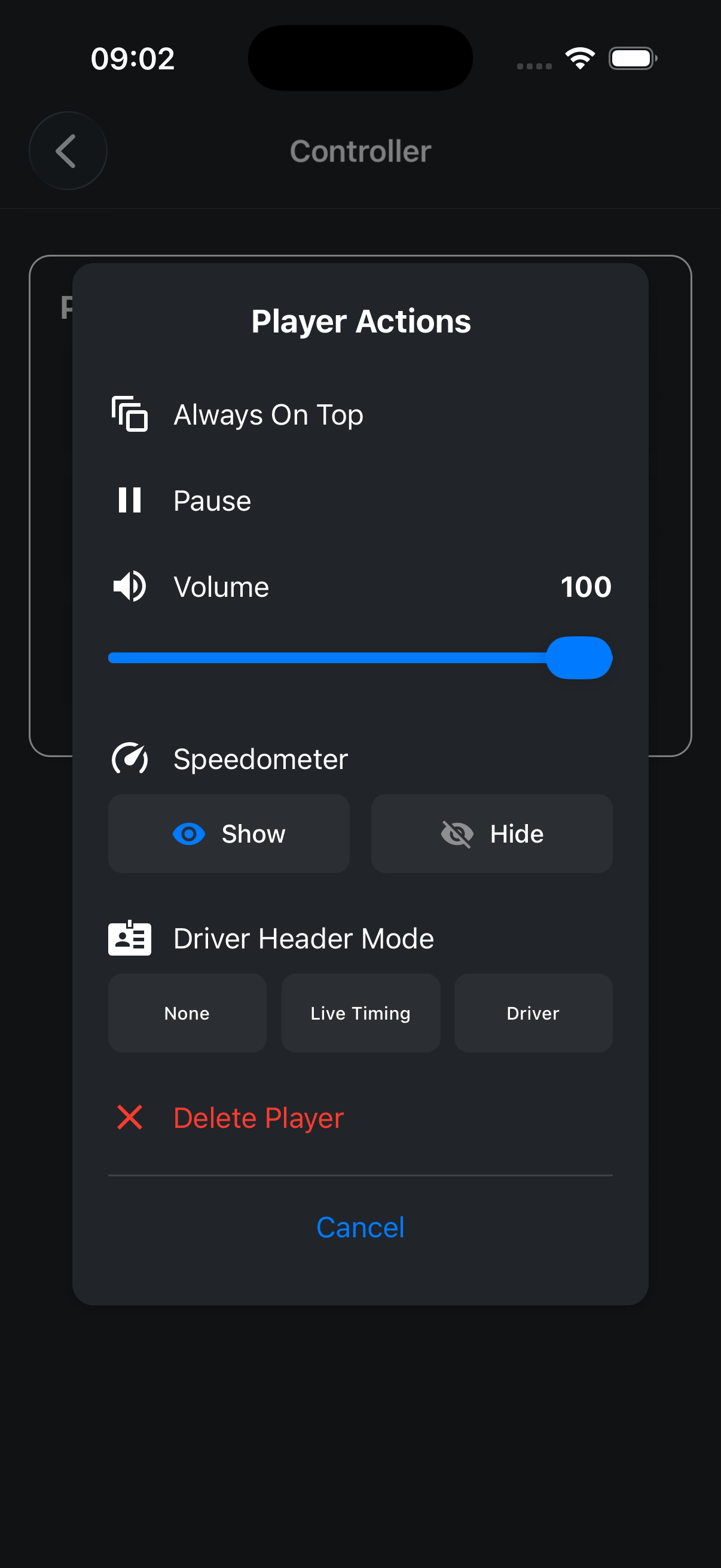Controller screen in MV Remote